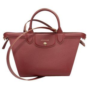 Burgundy Longchamp Le Pliage Leather Tote